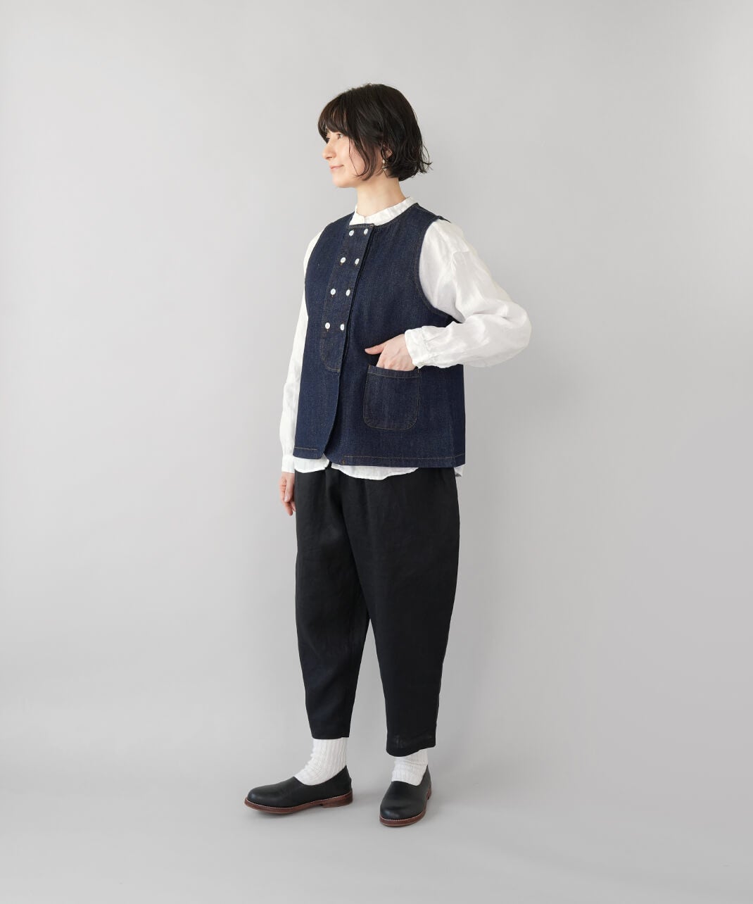 ダークデニム ボタン付きベスト デニムベスト - ダークデニムブルー - レディース | H&M JP