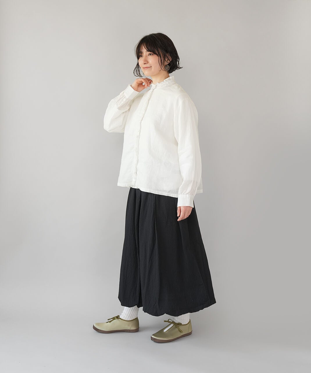 MUVEIL ミュベール　タックフリル　リネン　ブラウス mumokutekiリネンのフリルブラウス | mumokutekiオンラインストア