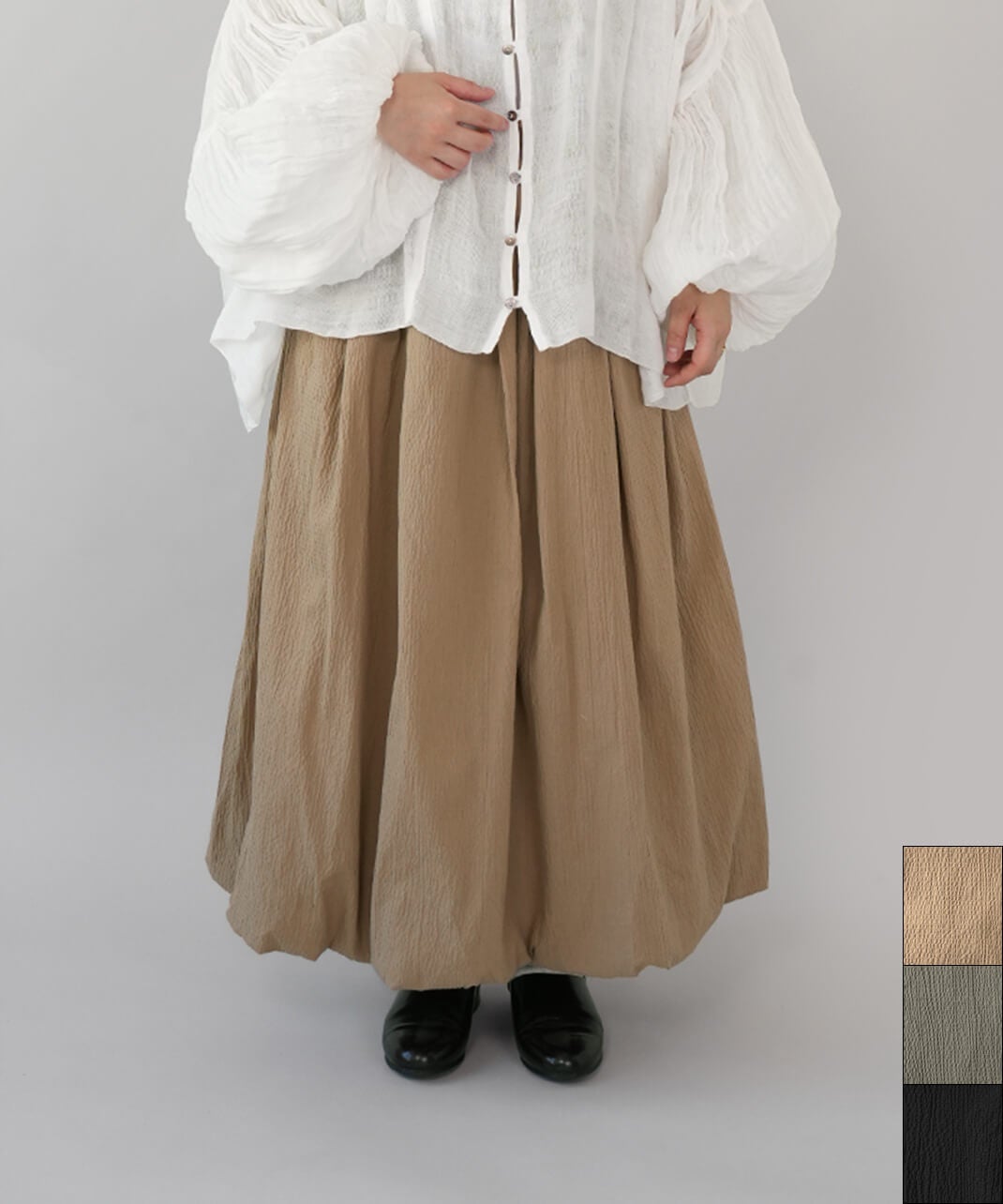 mumokuteki凹凸シボ加工のバルーンスカート | mumokutekiオンラインストア