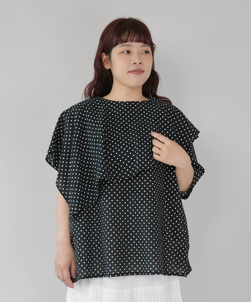 慈雨 アシンメトリー ノースリーブ カットソー チュニック ドッキング ドット柄 000000016207-12.jpg?size=l&w=