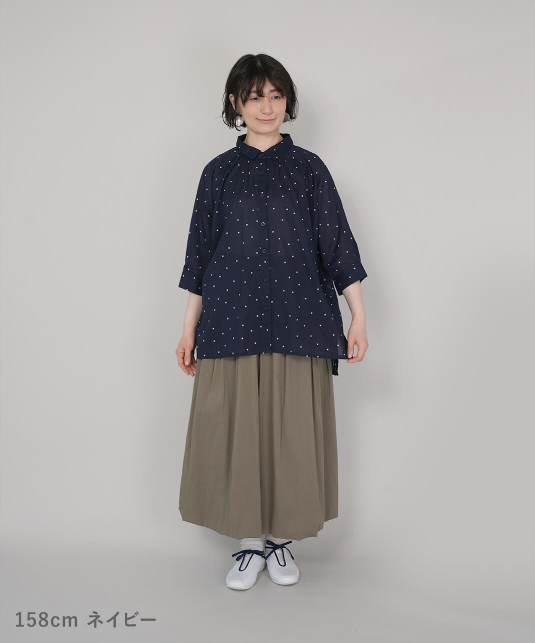 ◉45R シルク混インディゴドット柄パッチワークチュニックブラウス◉ mumokutekiドット柄のチュニックブラウス | mumokutekiオンラインストア