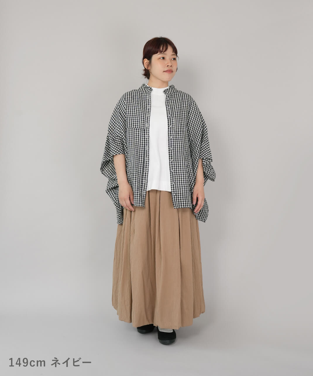 YURK geniet vanコットンリネンのギンガムチェックブラウス