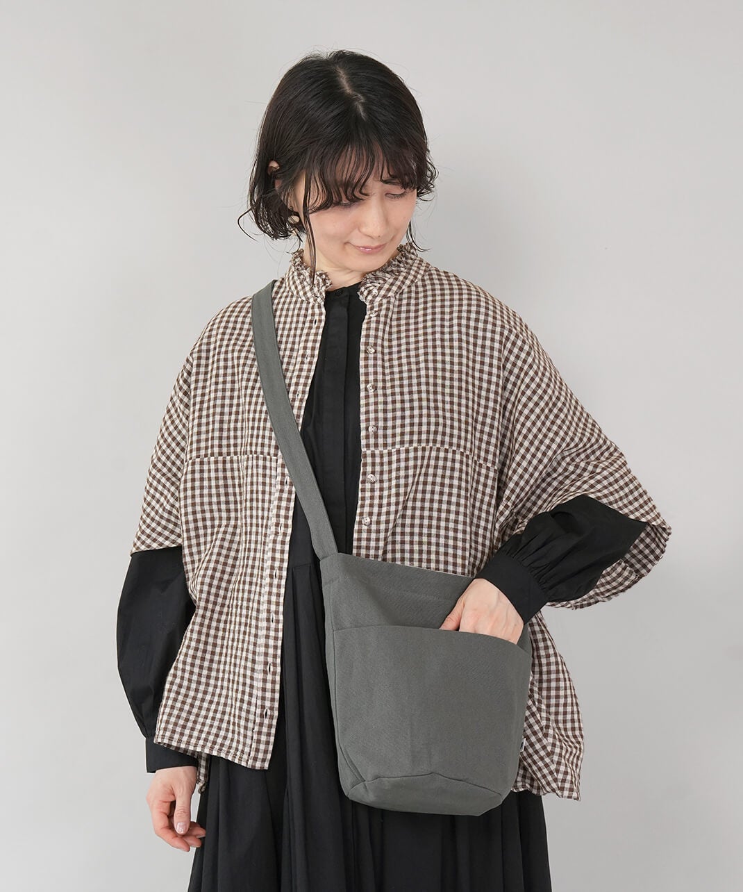pouto毎日使いやすいコットンキャンバスのバケットショルダーバッグ