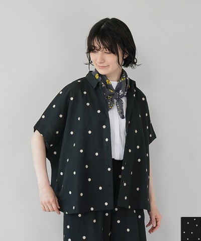 blue willowコットンリネンのドット刺繍ブラウス | mumokuteki 