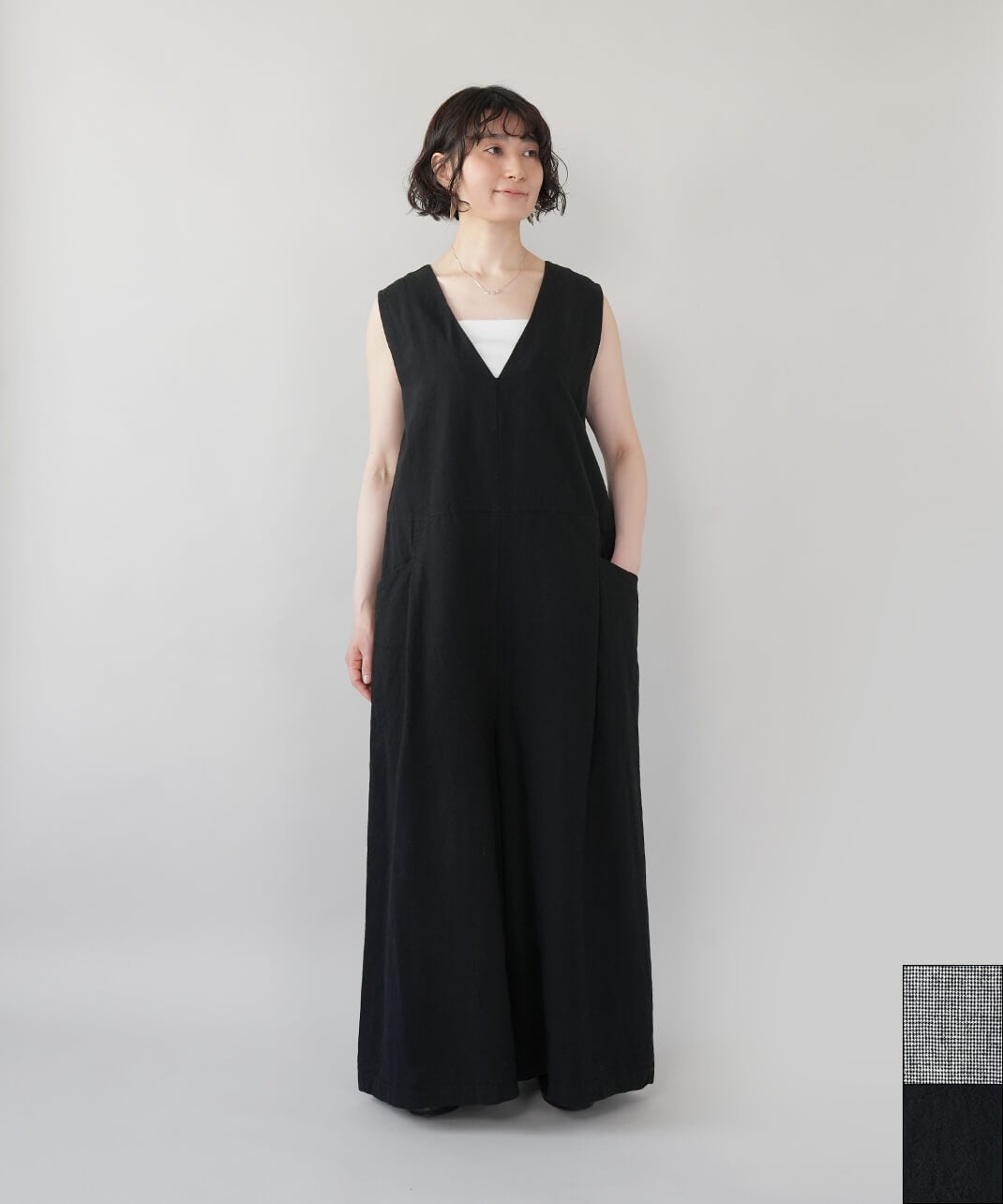 30%off】Bliss bunchコットンリネンのVネックサロペット | mumokuteki