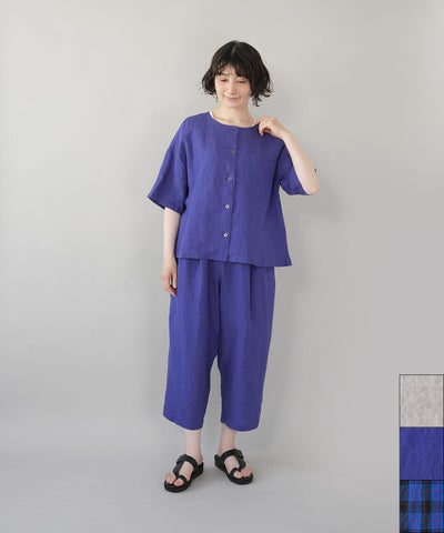 30%off】mumokutekiリネンのノーカラー半袖シャツ | mumokuteki