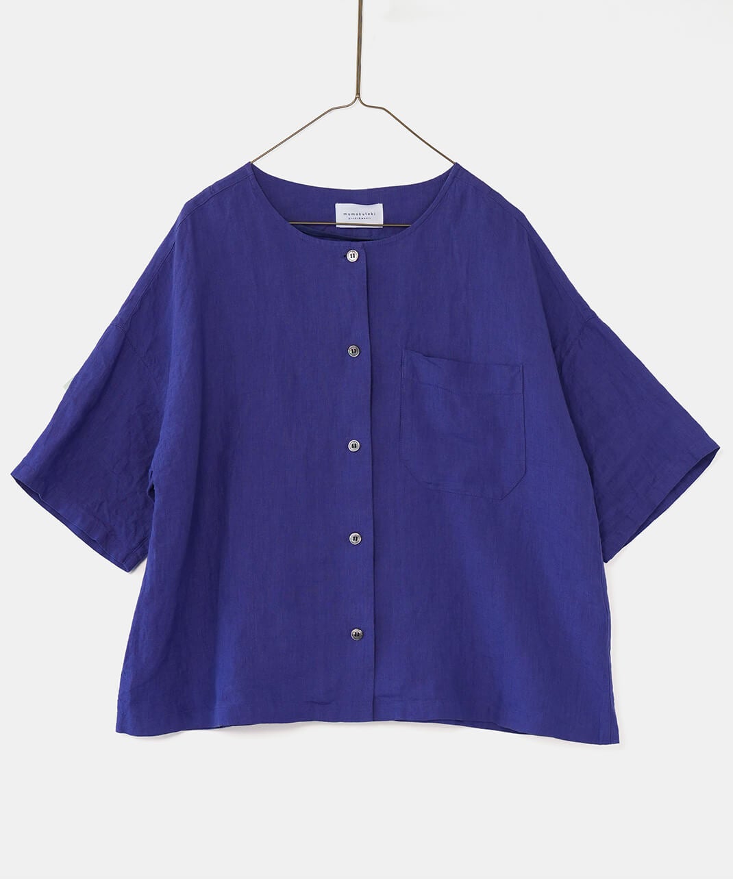 30%off】mumokutekiリネンのノーカラー半袖シャツ | mumokuteki