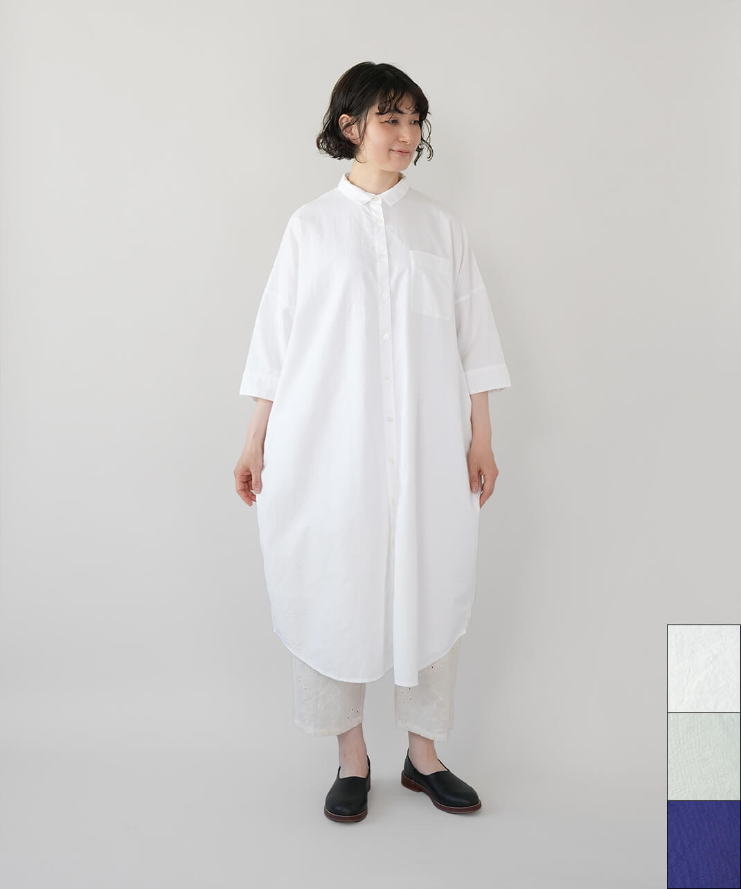 mumokutekiオックス素材のワイド7分袖ワンピース | mumokuteki