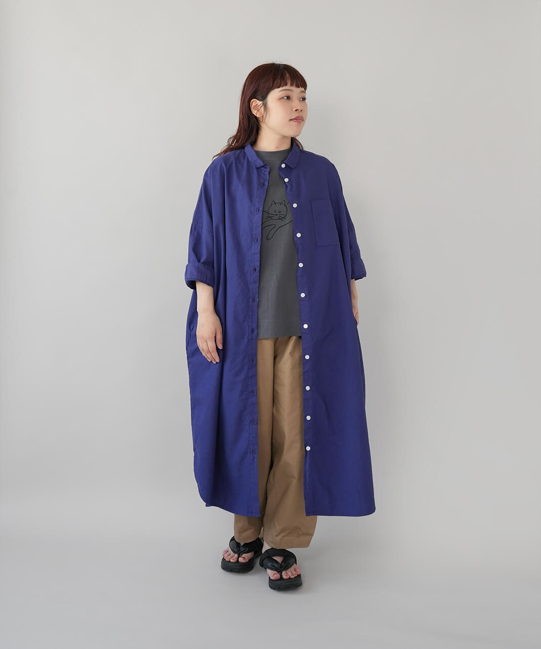 mumokutekiオックス素材のワイド7分袖ワンピース | mumokuteki