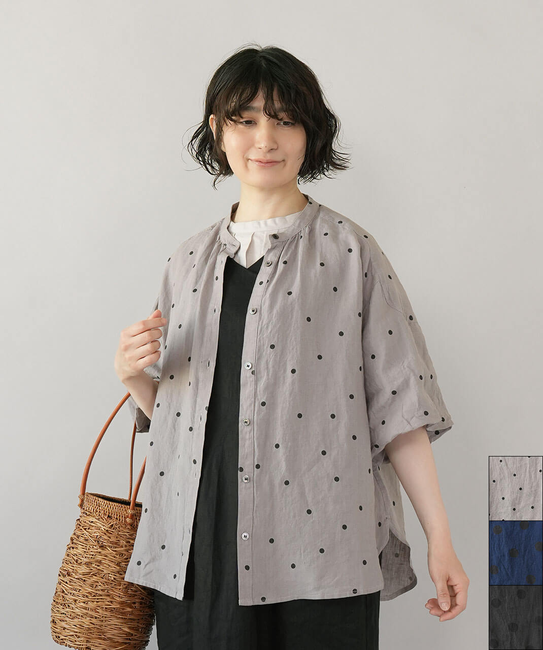 20%off】mumokutekiリネンのドットバルーンブラウス | mumokuteki