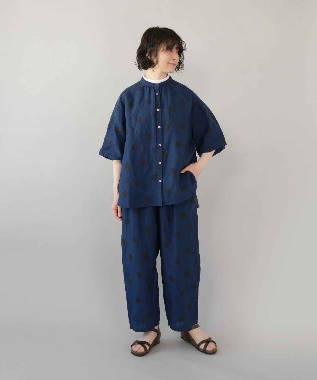 20%off】mumokutekiリネンのドットバルーンブラウス | mumokuteki