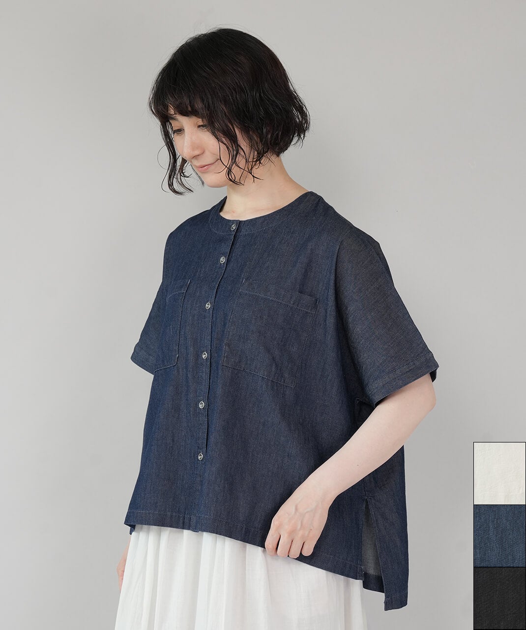 mumokuteki軽やかに着られるコットンデニムブラウス | mumokuteki