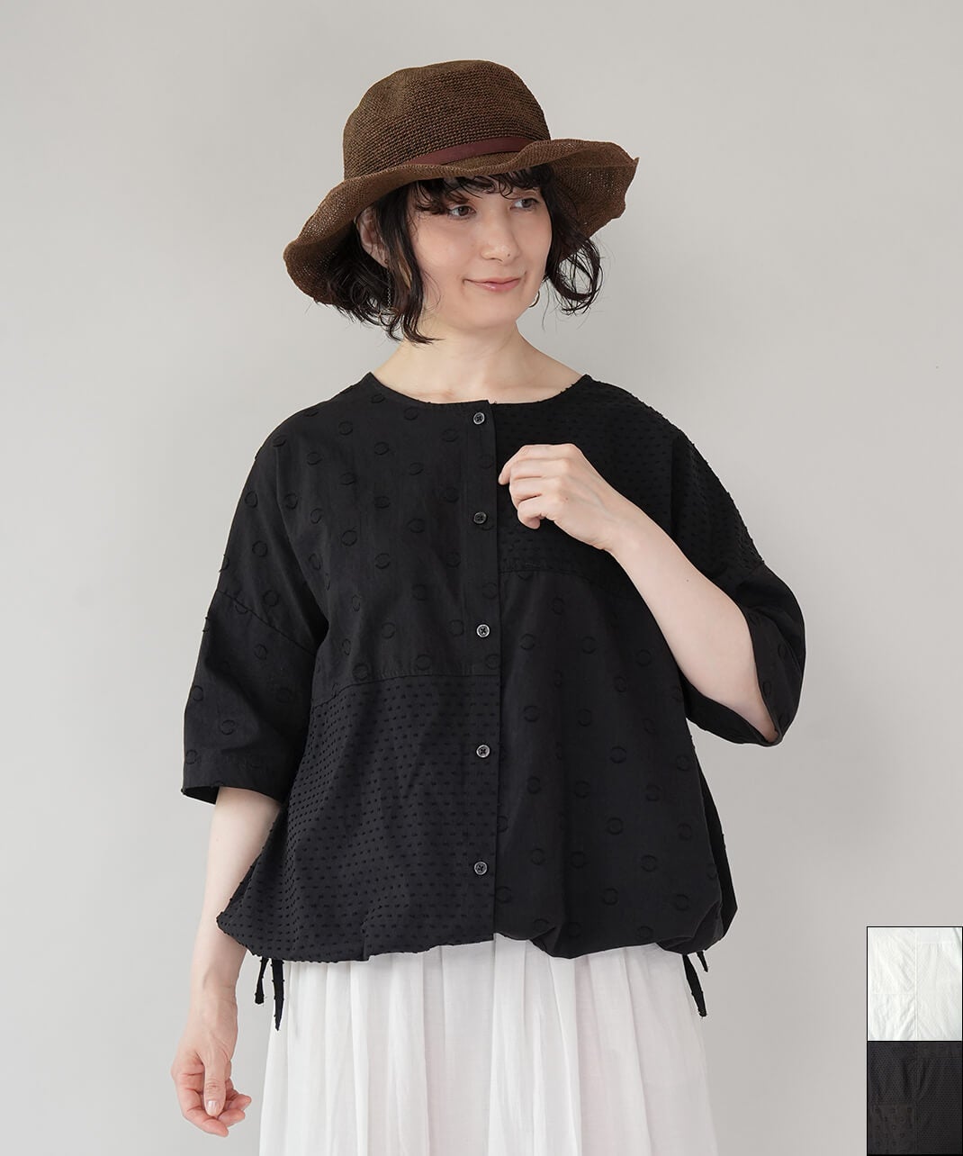 Bliss bunchドットジャガードの2WAYパッチワークブラウス | mumokuteki