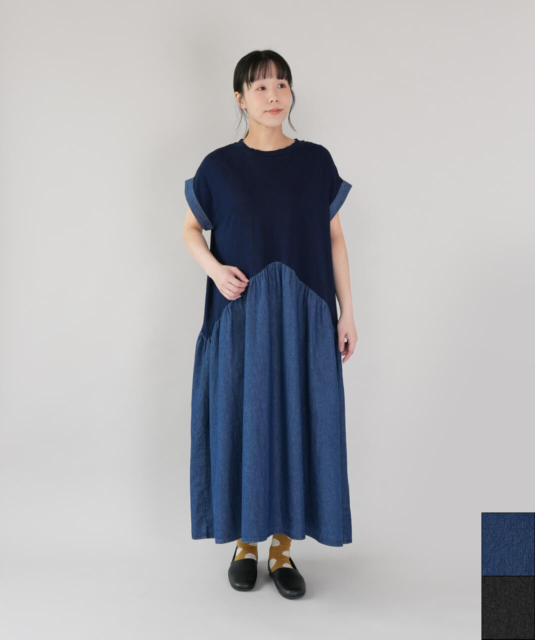 30％off】mumokutekiインディゴ染めの切替えワンピース | mumokuteki