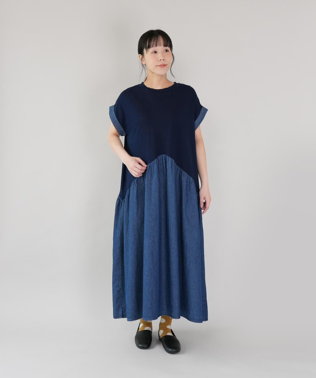 30％off】mumokutekiインディゴ染めの切替えワンピース | mumokuteki