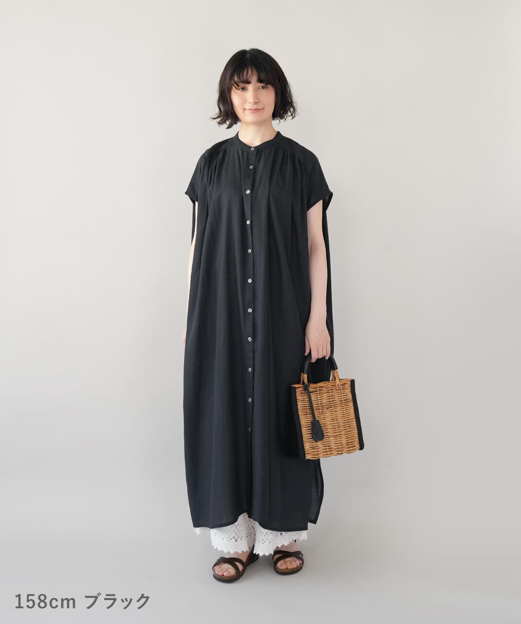 mumokutekiコットンリネンのフレンチギャザーワンピース | mumokuteki