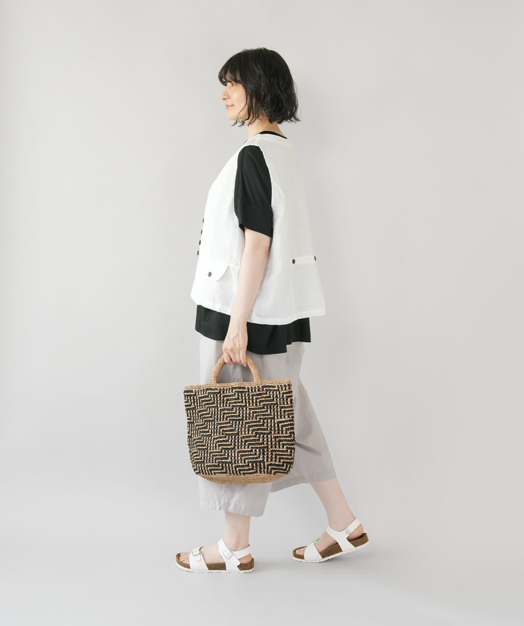 松野屋ラフィアかぎ編みバッグ楕円底階段柄 | mumokutekiオンラインストア