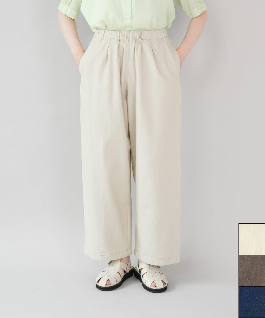 mumokutekiコットンリネンのタックワイドパンツ | mumokuteki