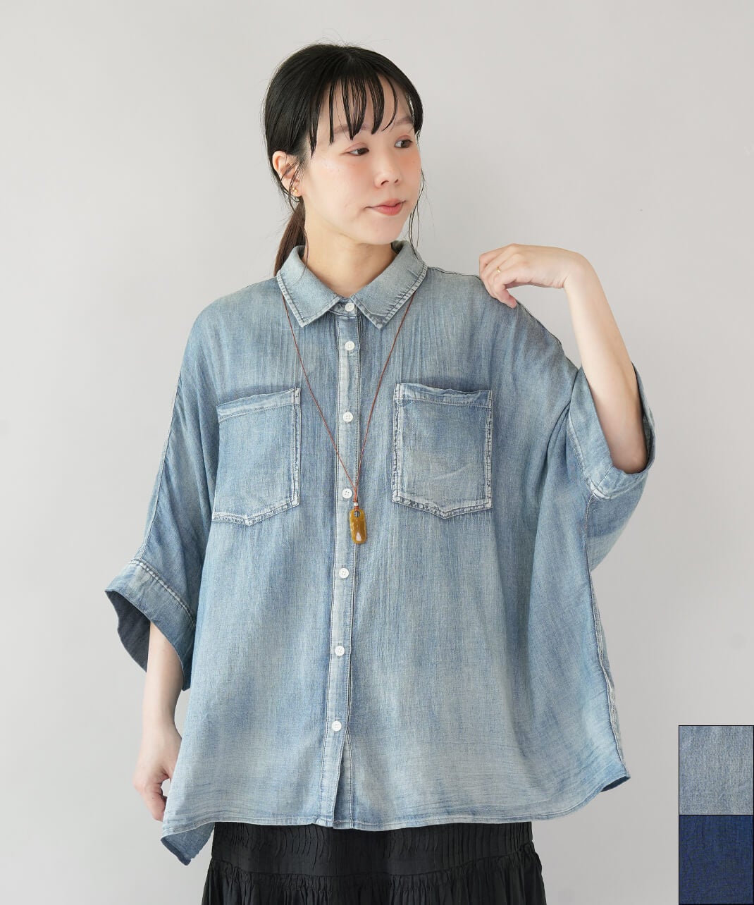 SOシフォンデニムのポンチョ風シャツ | mumokutekiオンラインストア