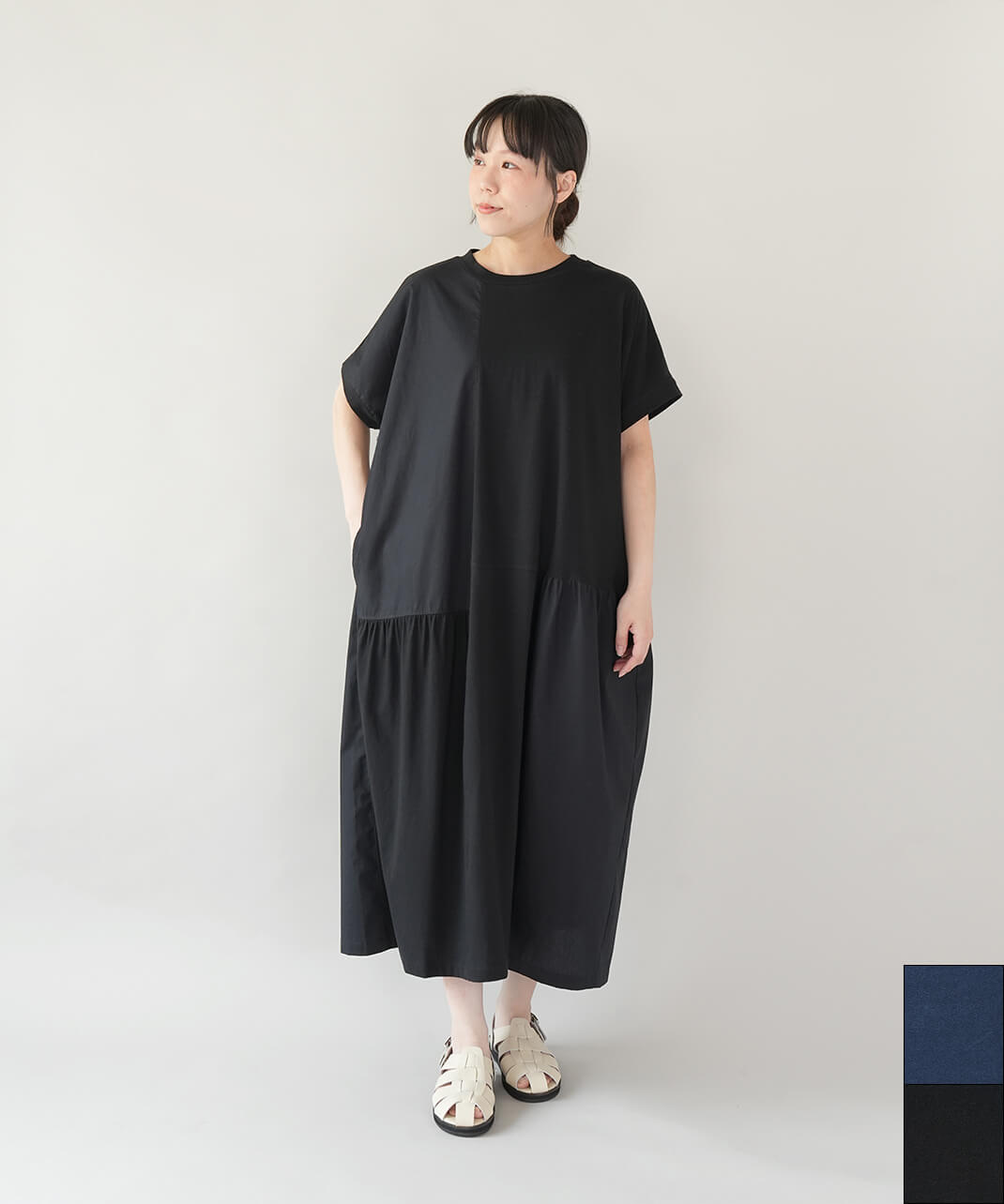nachukara異素材切替えのパッチワークワンピース | mumokuteki