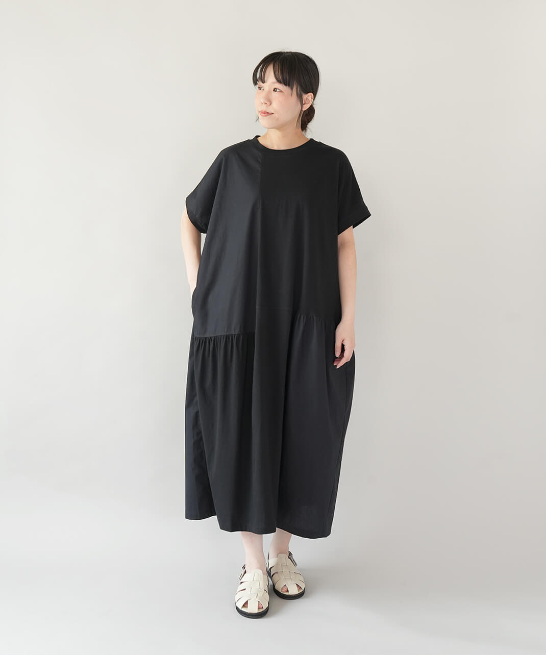 20%off】nachukara異素材切替えのパッチワークワンピース | mumokuteki