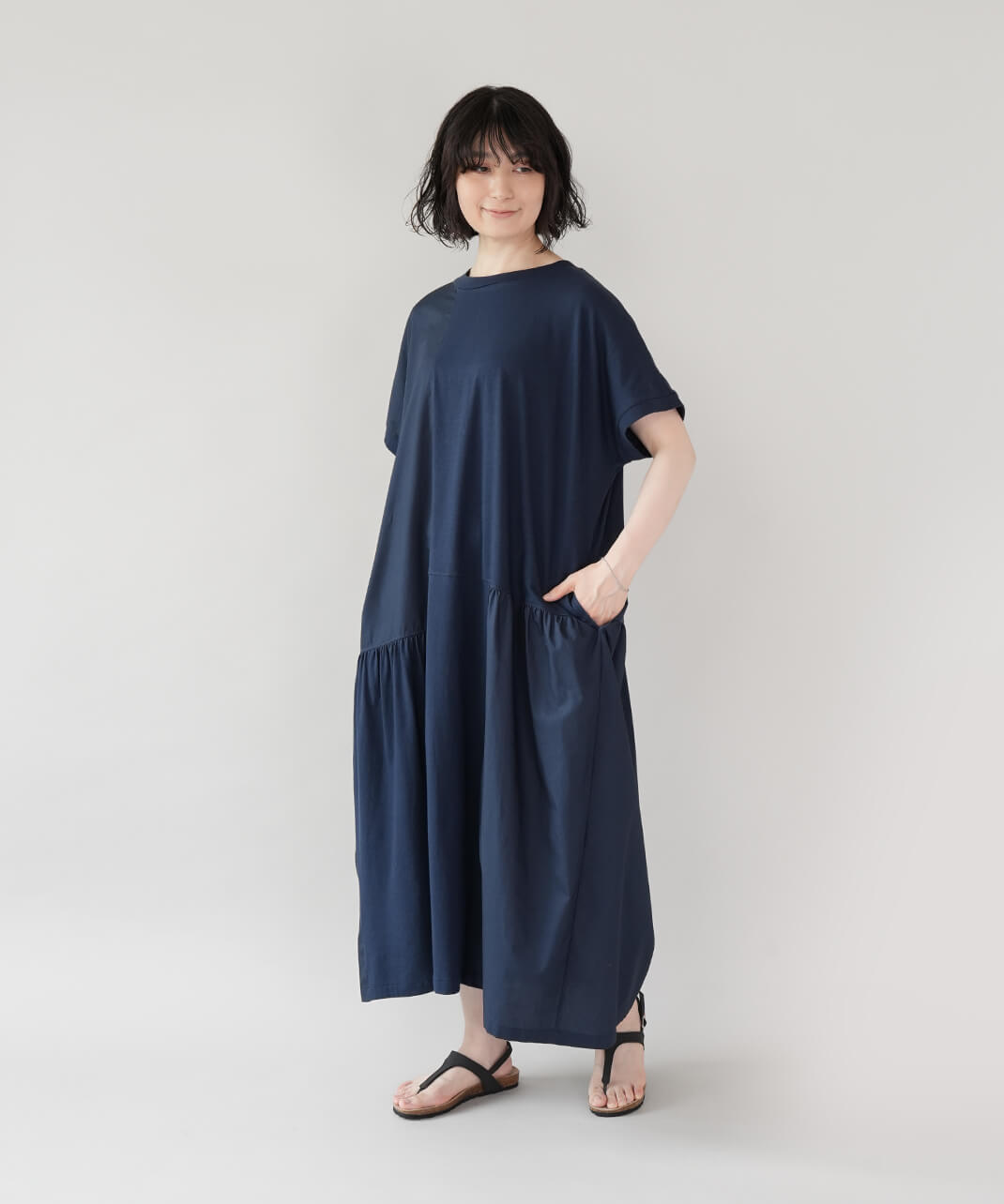 20%off】nachukara異素材切替えのパッチワークワンピース | mumokuteki