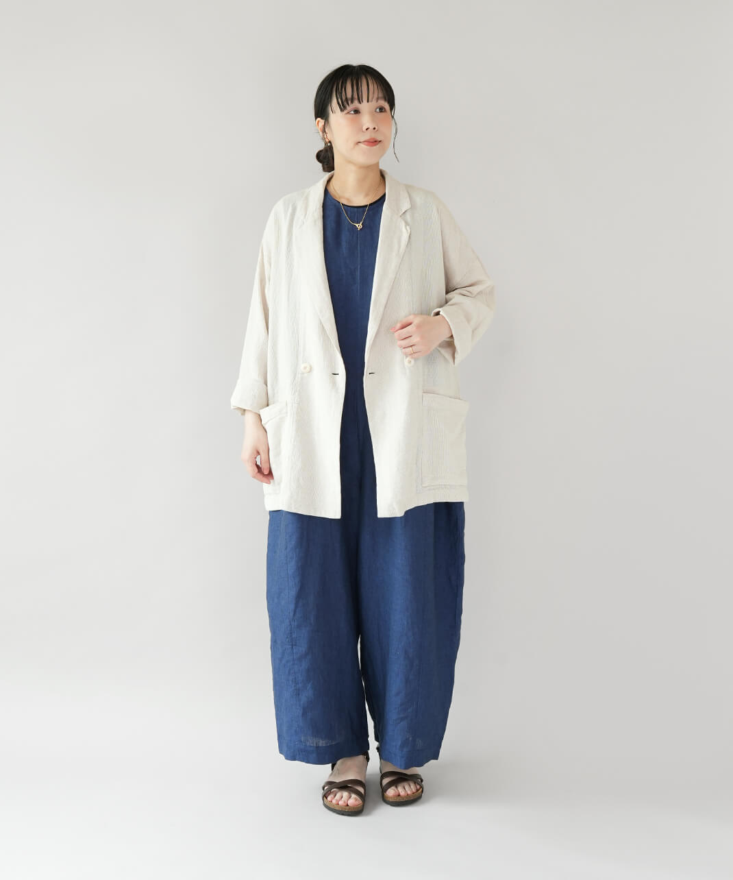 6ROKU BEAUTY&YOUTH リネン100% サロペット ネイビー M te-toサイドリボンのリネンサロペット | mumokutekiオンラインストア