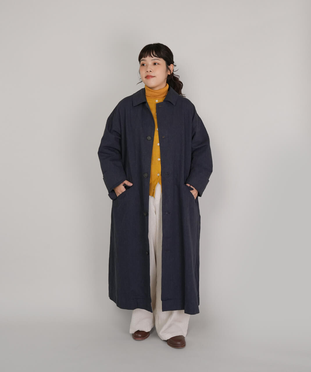 mumokutekiコットンリネンのステンカラーロングコート | mumokuteki